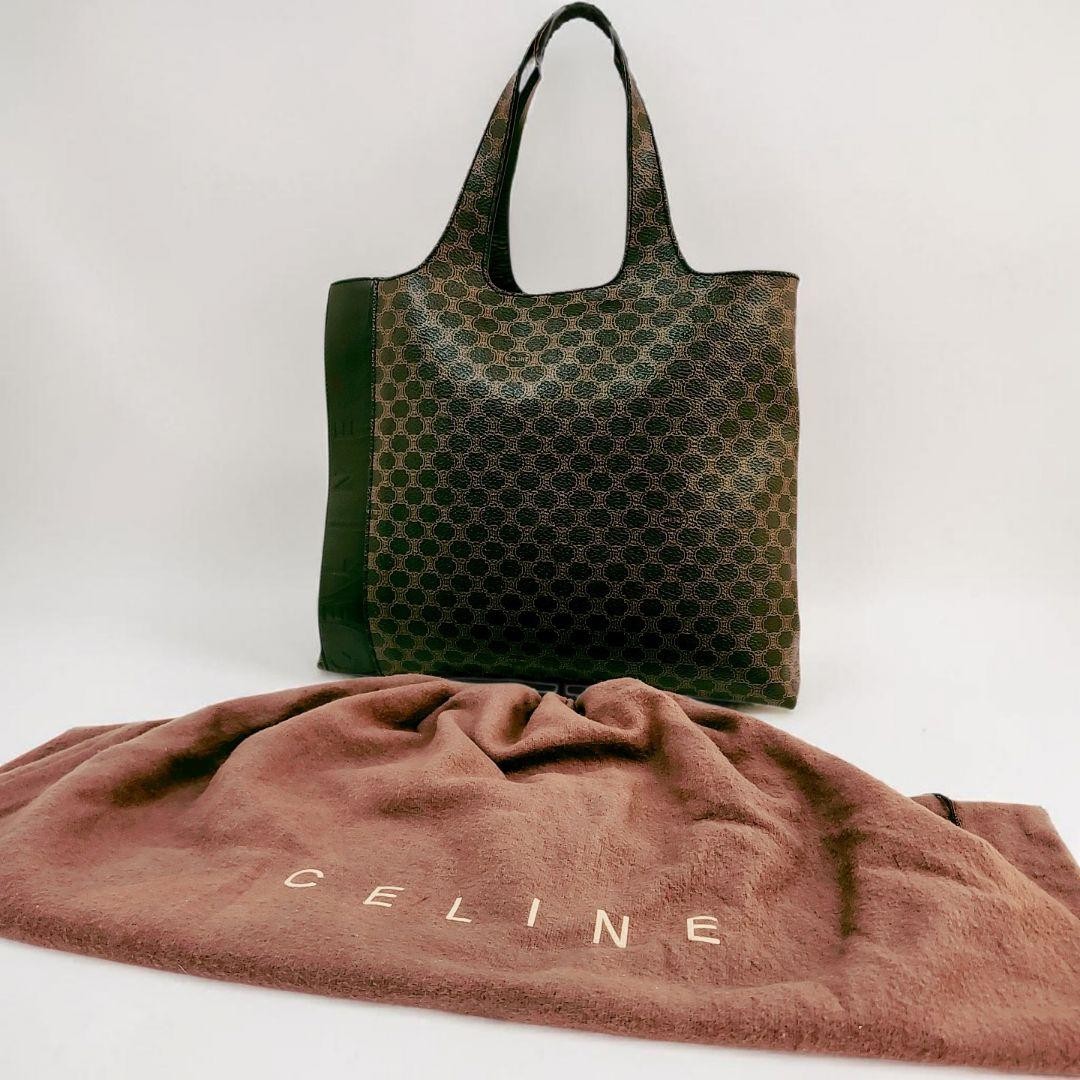 CELINE Macadam Triomphe Leather PVC Handbag Black Brown Vintage Authentic