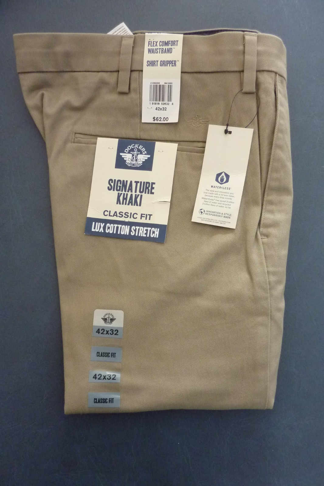 Dockers Men’s Comfort Khaki Flex Comfort Pants Relaxed Flat Front 42 x 32