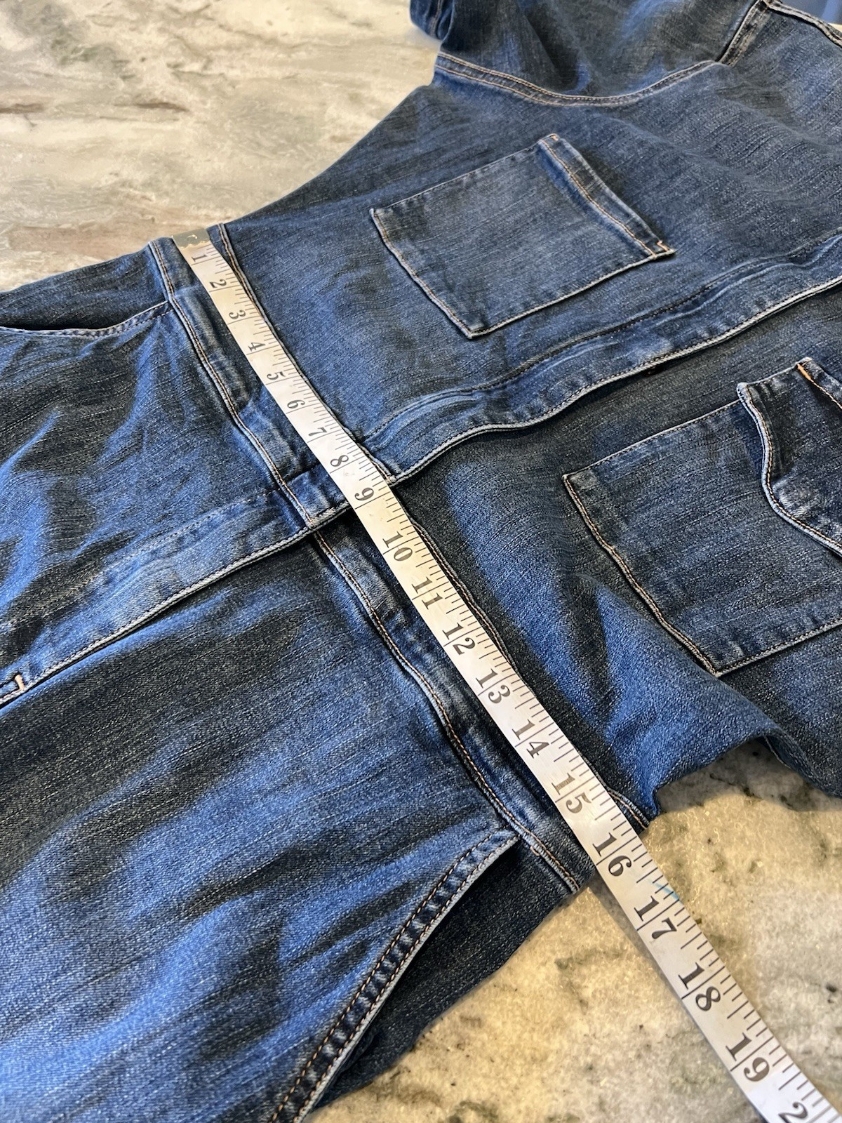 RIVET UTILITY L/XL Blue Denim Jumpsuit Short Sleeve Rebel Stone Wash Stretch