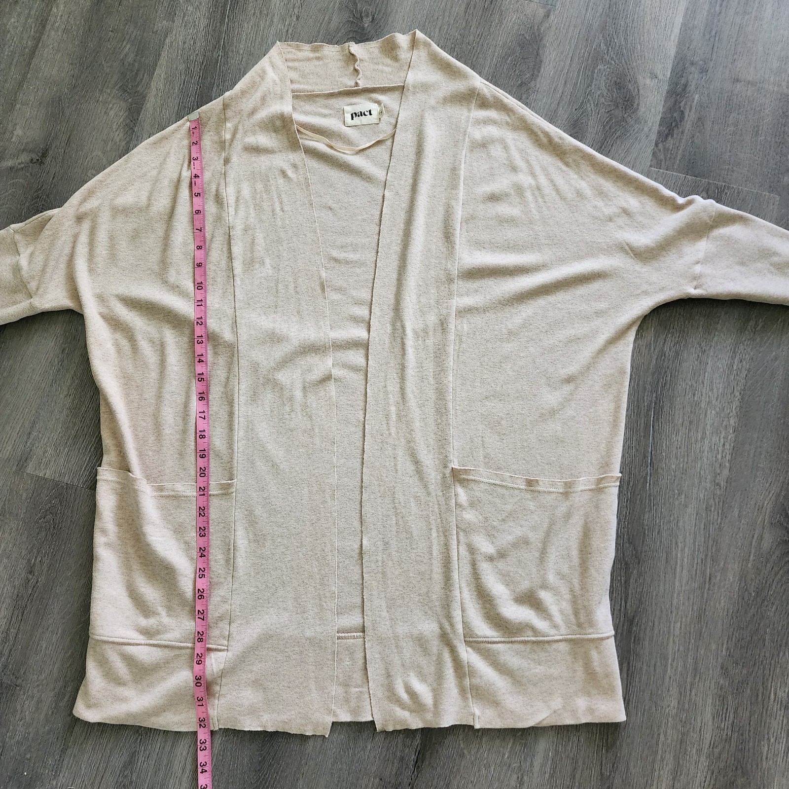 Pact Organic Cotton Open Front Cardigan L/XL Tan Pockets Coastal Lounge Capsule