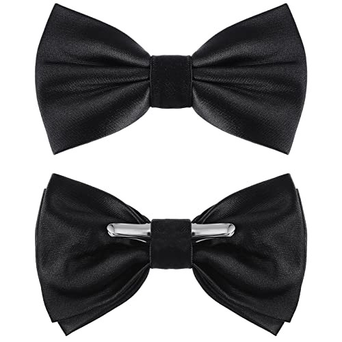 Geyoga 2 Packs Clip on Bow Ties for Men Solid Bow Tie for Costume Wedding