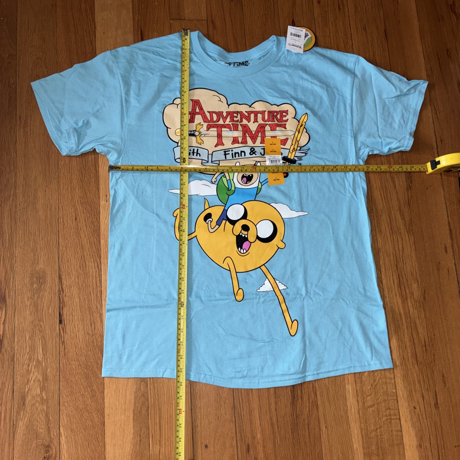 Adventure Time with Finn & Jake Men’s Blue Cartoon Graphic Tee T-Shirt Sz Large
