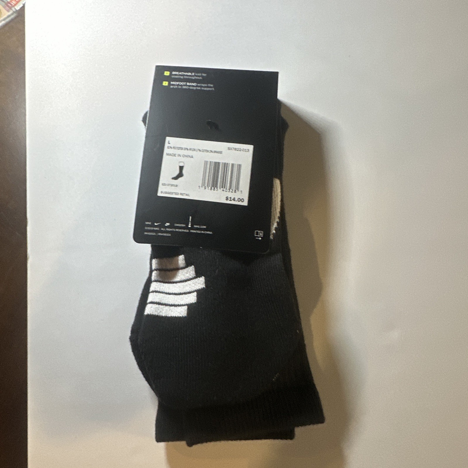Nike Elite Men’s Crew Socks Black/White Striped Size L 1 Pair SX7622-013