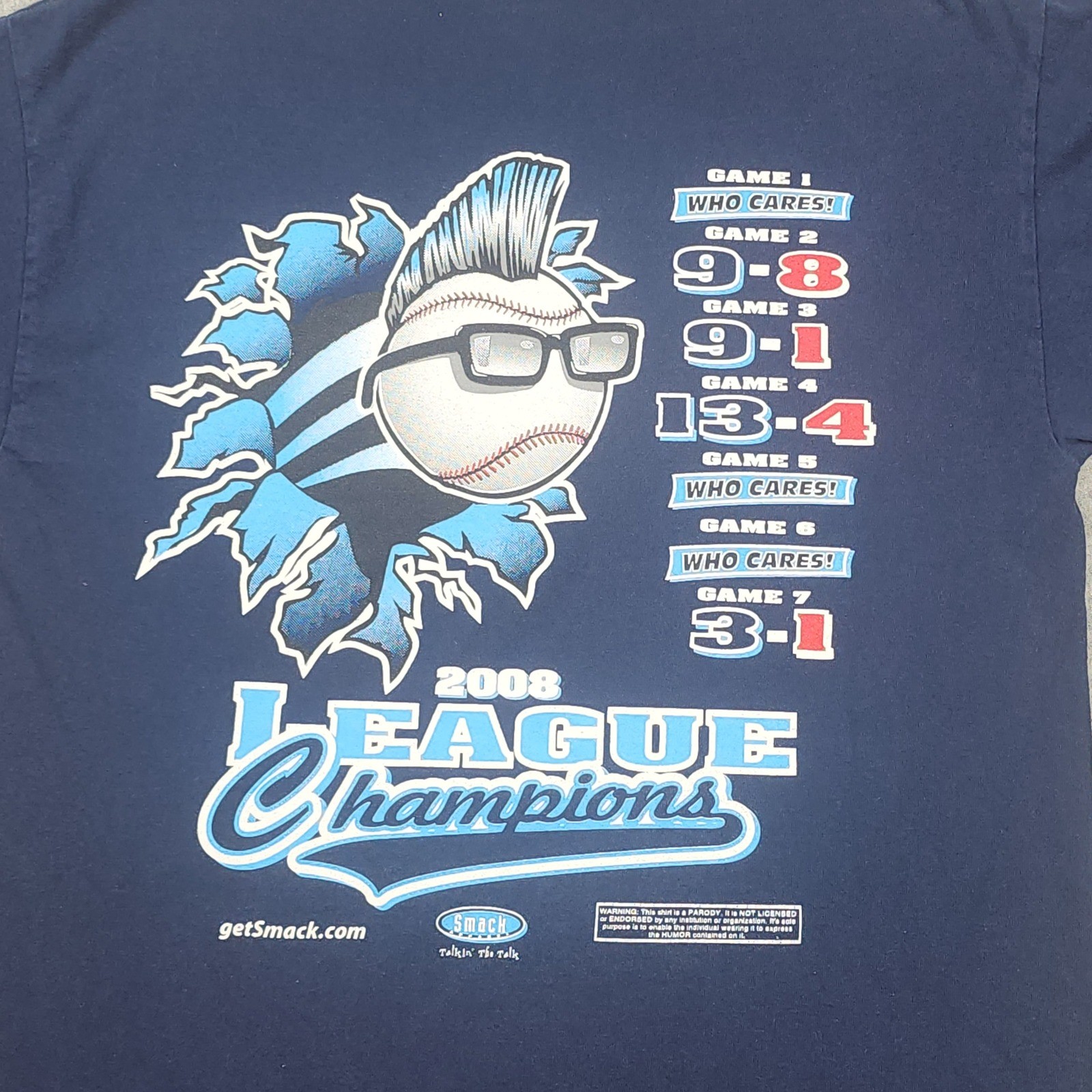 Gildan Smack Apparel T-Shirt Mens Medium Navy Blue Good 2008 League Champions