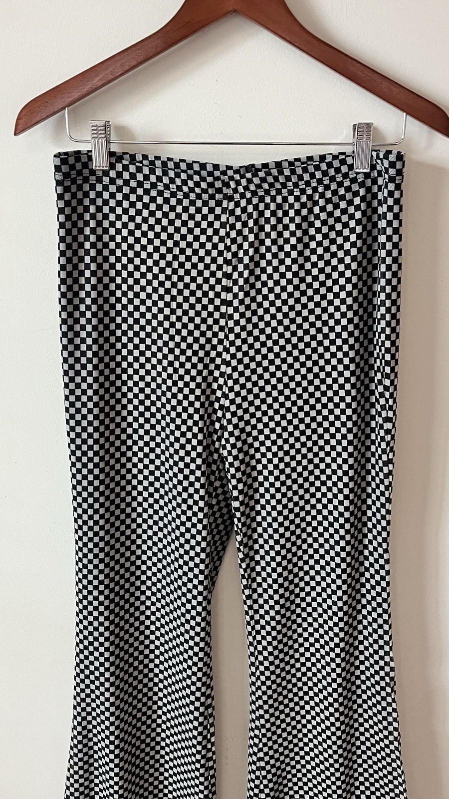 Elodie Checkered Flare High Rise Stretch Pants Size Large Black/White Women’s