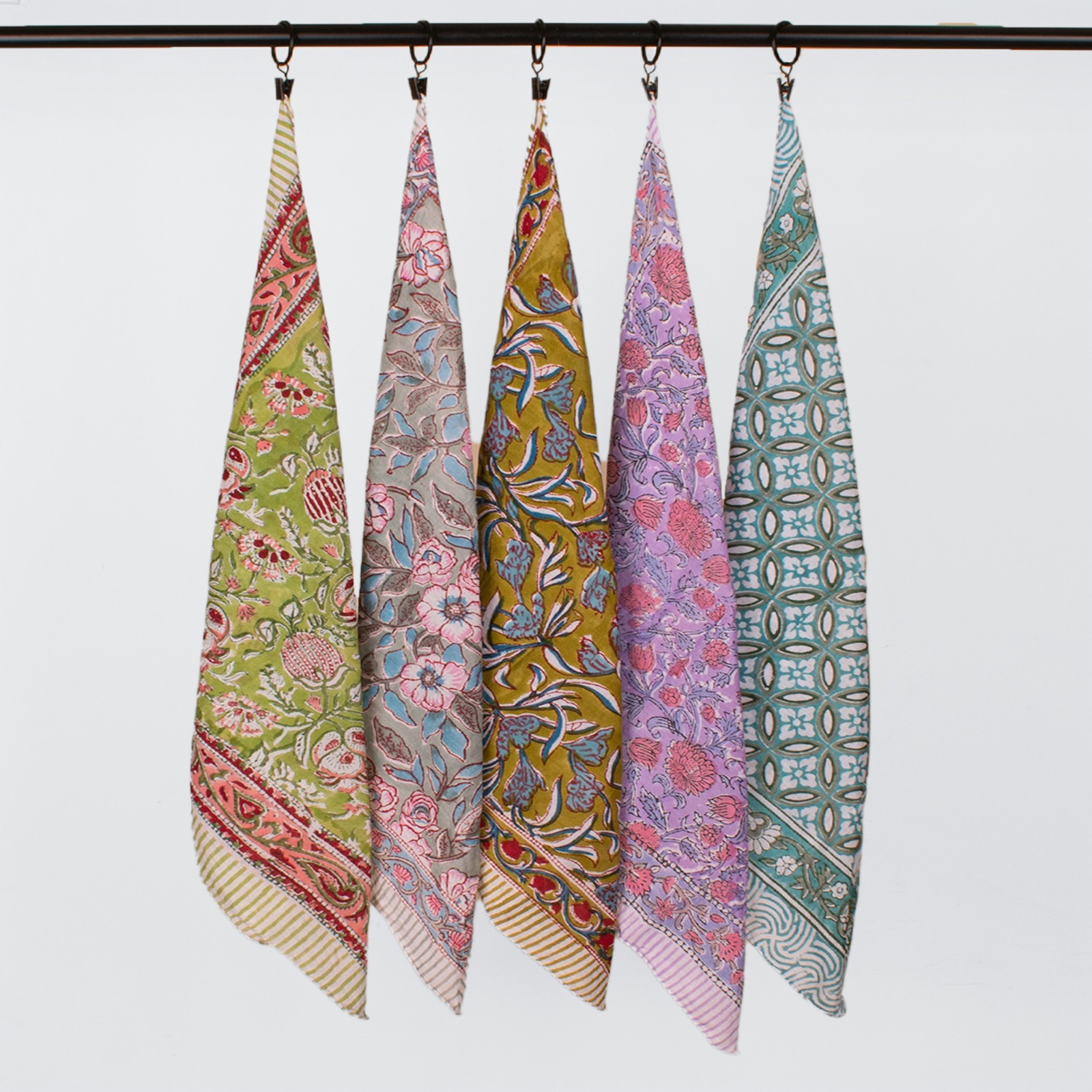 Set Of 5 Bohemian Style Cotton Multi-Color Handmade Square Scarf Cowgirl Bandana