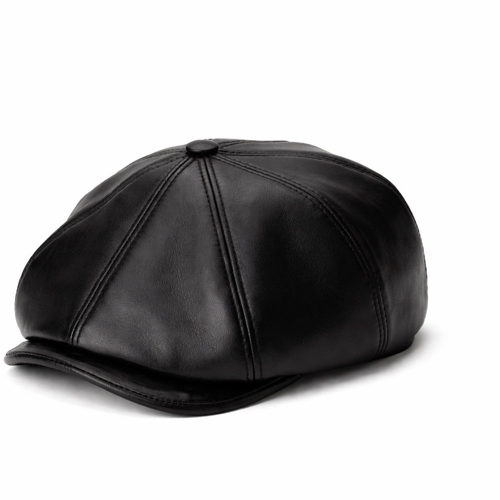 Men’s Real Leather Gatsby Black Cap Golf Driving Ascot Flat Cabbie Ivy Newsboy