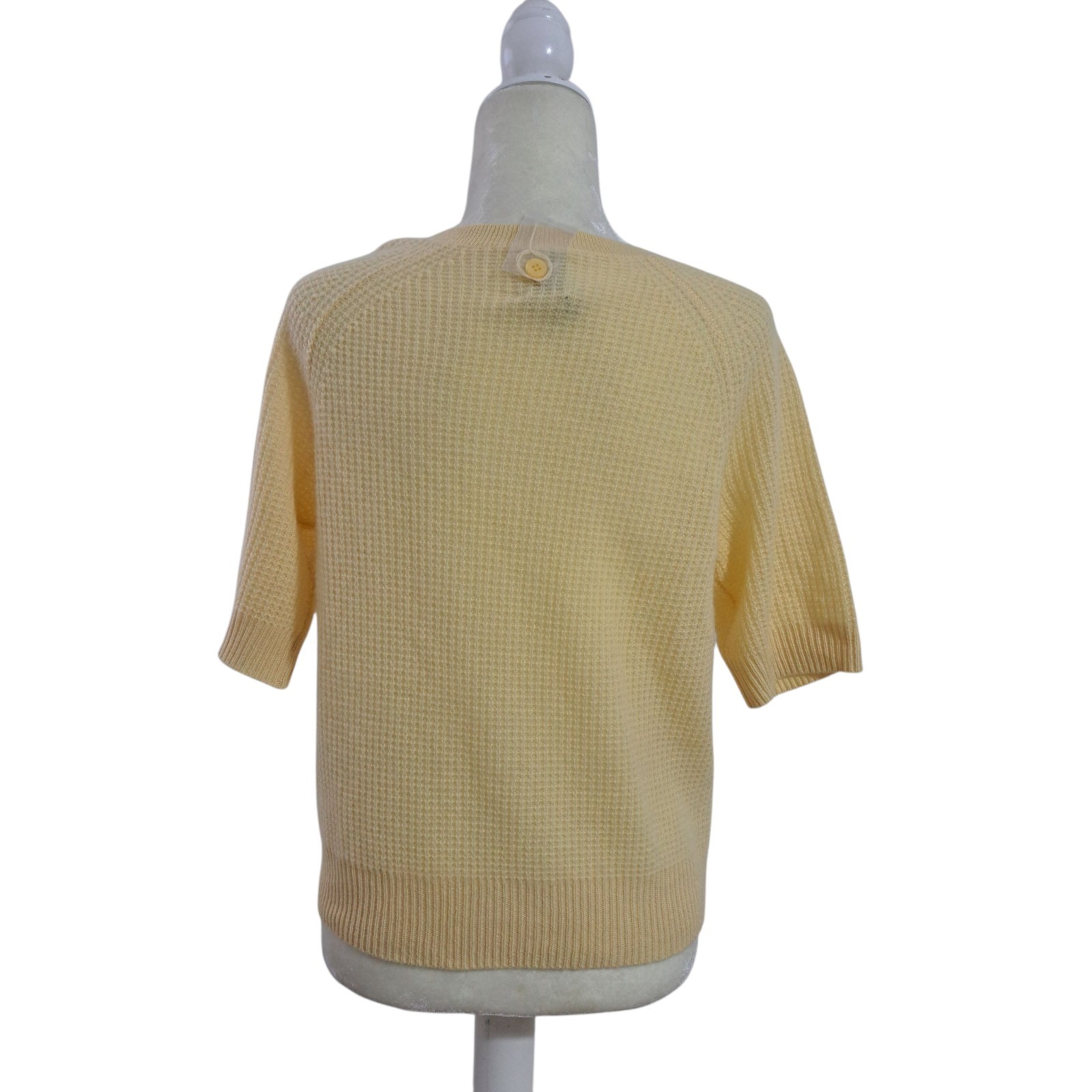 Joie Women’s Cashmere Textured Knit Short Sleeve Henley Sweater Butter Yellow L