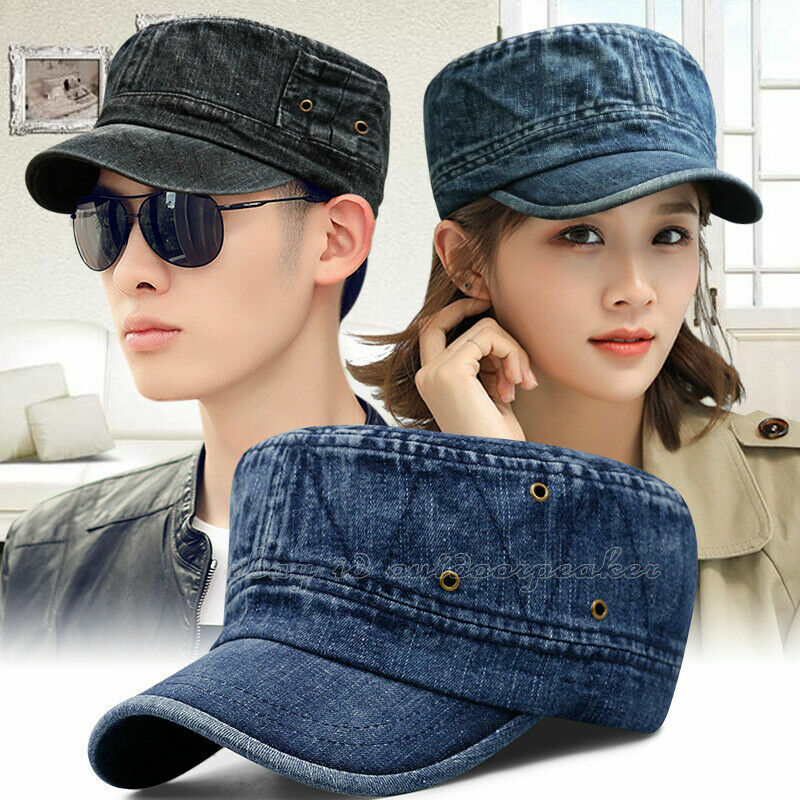 Men Women Denim Flat Cap Golf Visor Baseball Hat Army Sports Cap Sunproof Hat