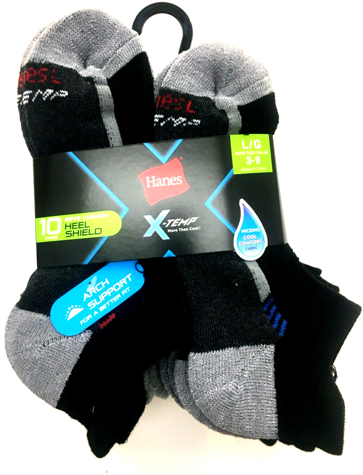 Hanes Boys 10 – Pack No Show Socks Assorted Colors Size L / G Boys Shoe size 3-9