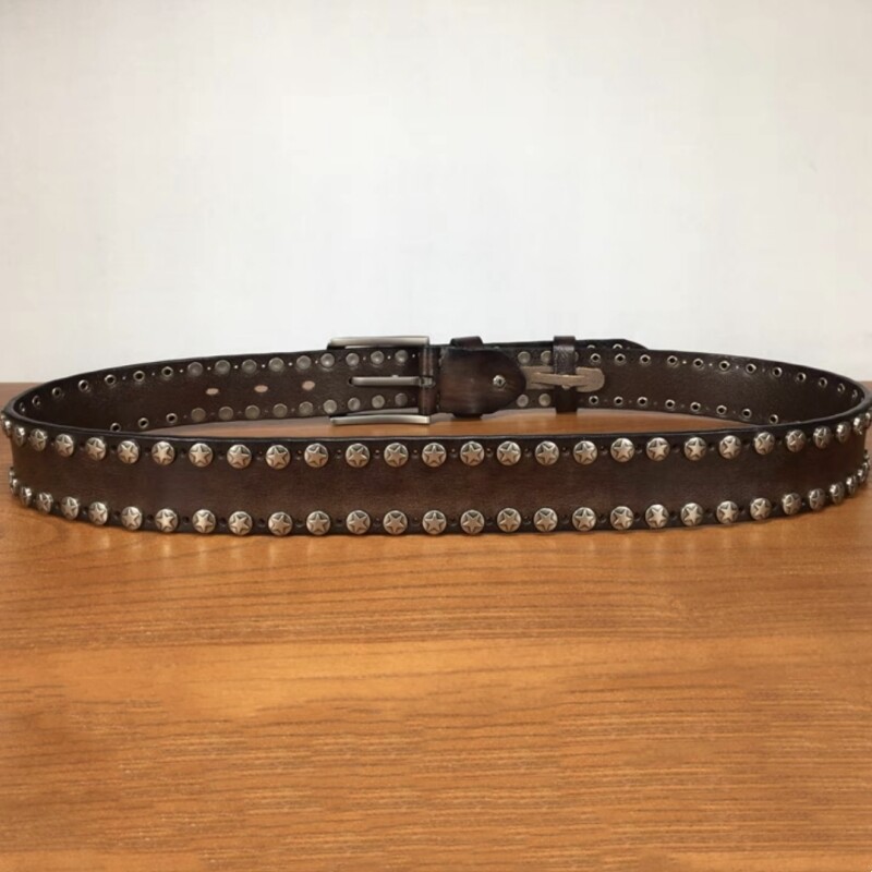 Real Leather Waist Belt Heavy Metal Rivet Studded Unisex Punk Rock Biker Belt