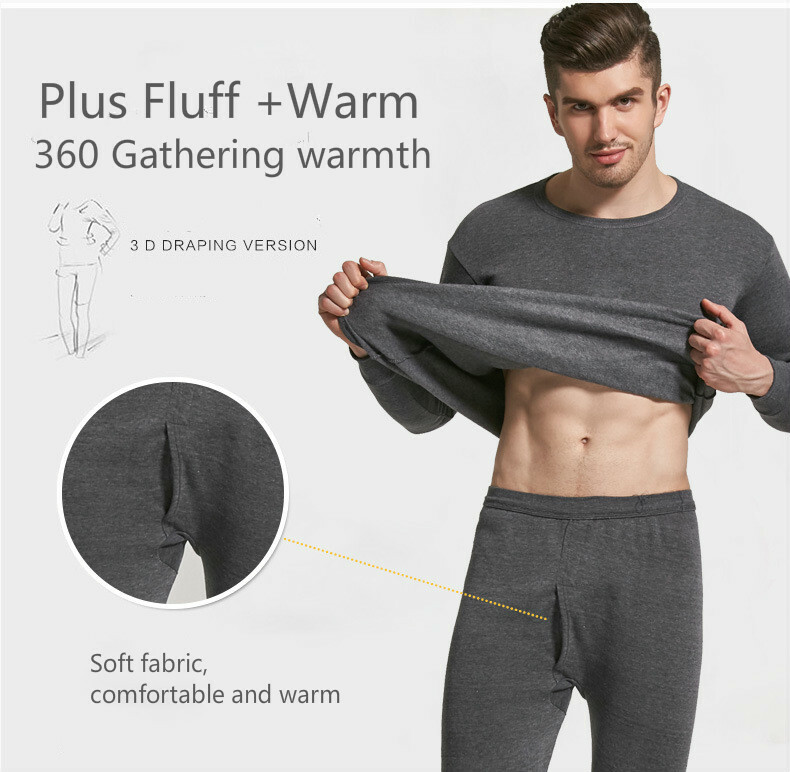 Men Winter Fleece Lined 100% Cotton Thermal Long Johns Top Bottom Underwear Set