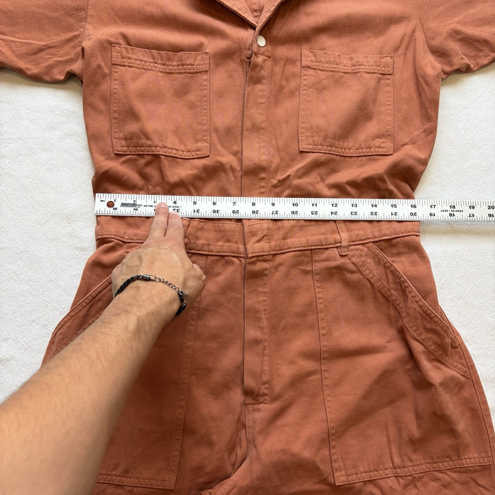 Big Bud Press Orange Rust Short Sleeve Jumpsuit M Pockets Elastic Waist Cotton