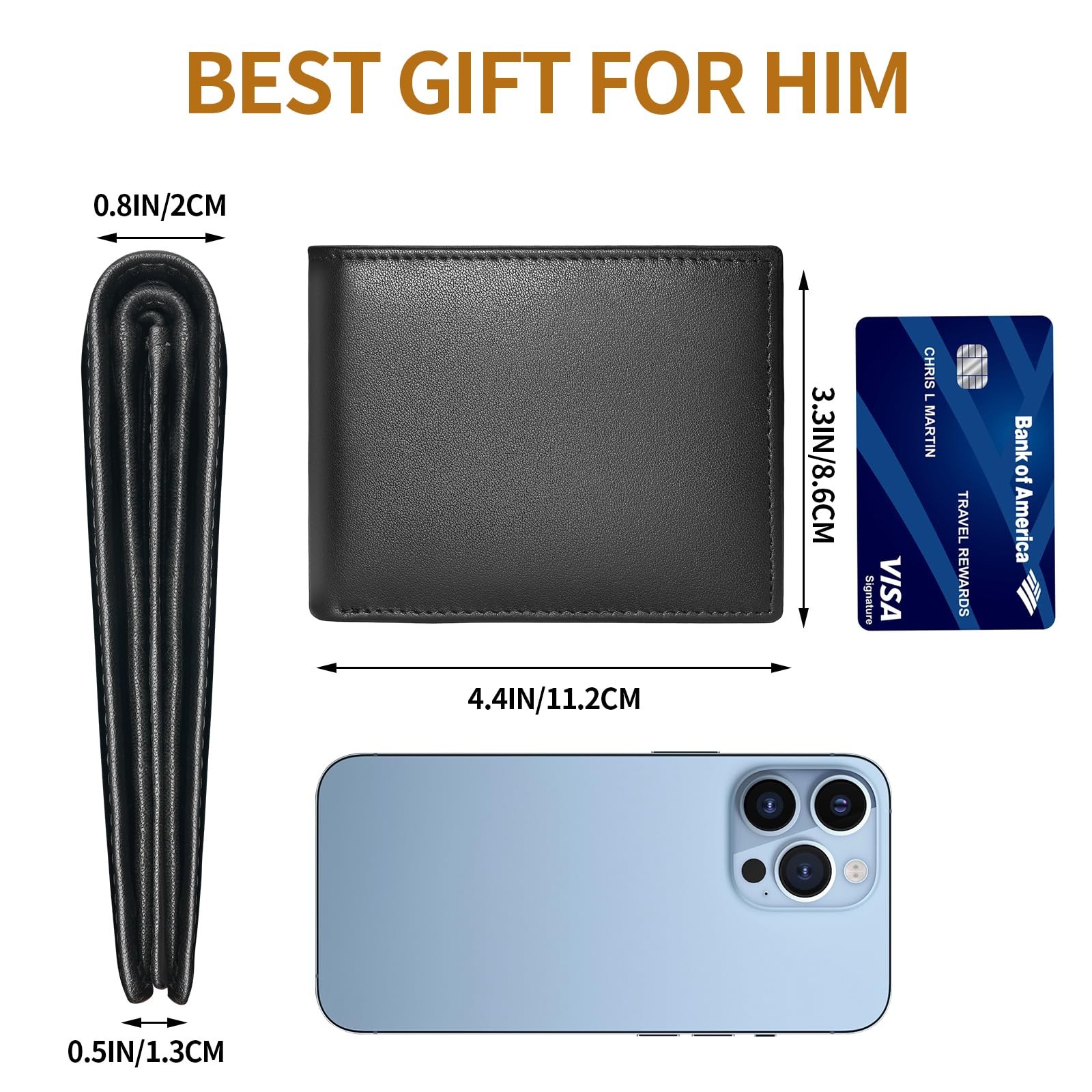 Genuine Leather Mens Wallet, RFID Blocking Bifold Wallet for Men with ID Wind…