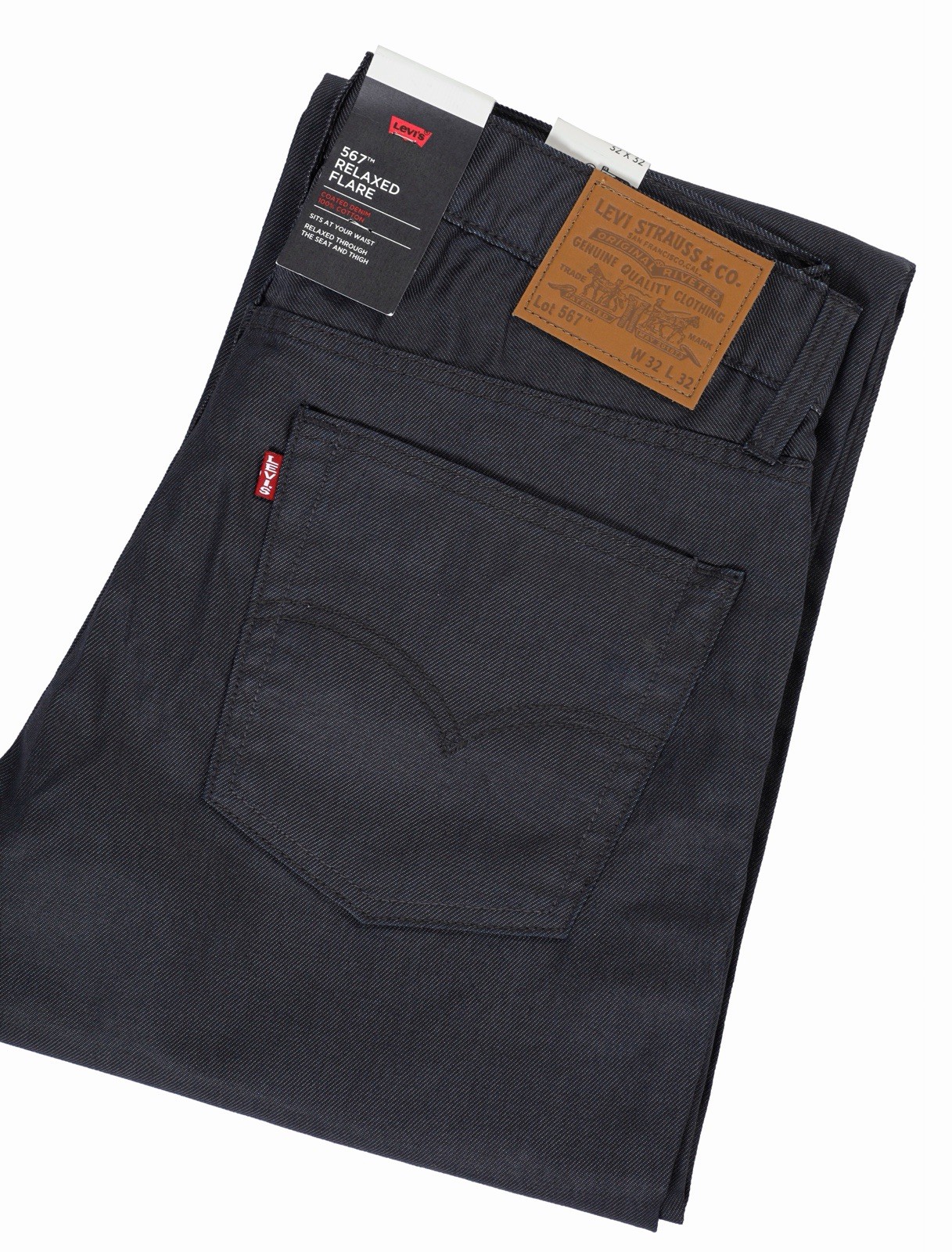 Levi’s Premium 567 Relaxed Flare Coated Black Men’s Jeans Brand New Retail $98