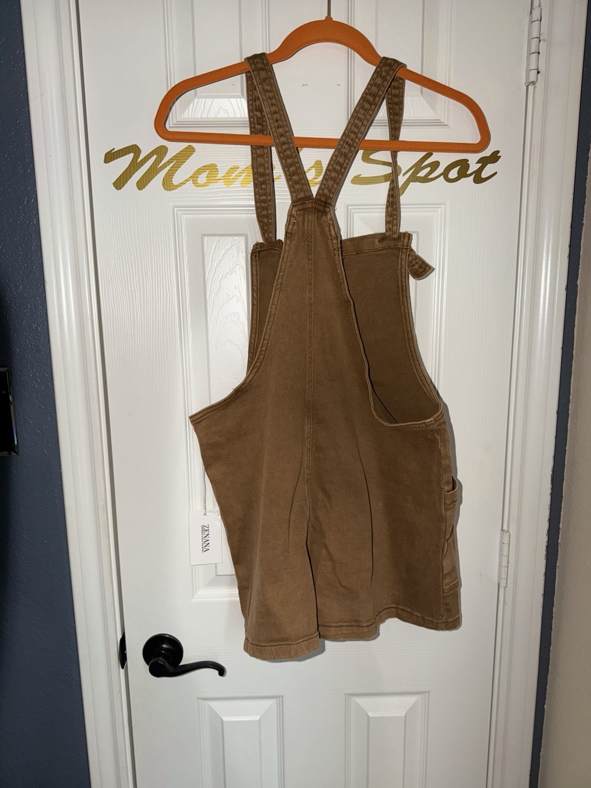 ZENANA Womens brown Wash Denim Tie Strap Shortalls Romper Size L