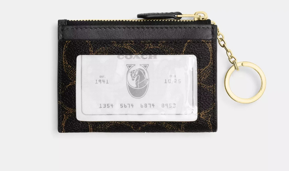 Mini Skinny Id Case – CE120 Brown/Gold Loved Signature Canvas & Leather –