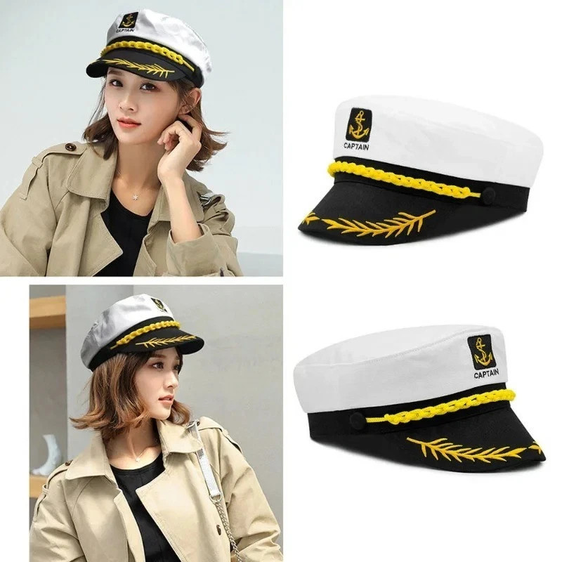 Adult Navy Captain Hat Yacht Sailor Skipper Ship Costume Hat Adjustable – Unisex