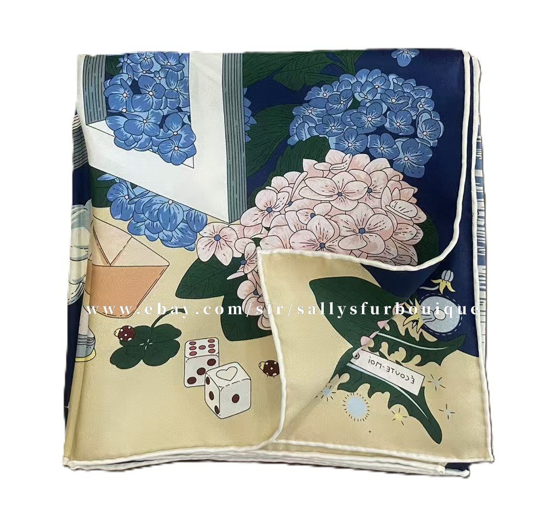 2026 Sallys Boutique 18 Momme Heavy Twill Silk Wrap Scarf Boats Print Shawl 35″