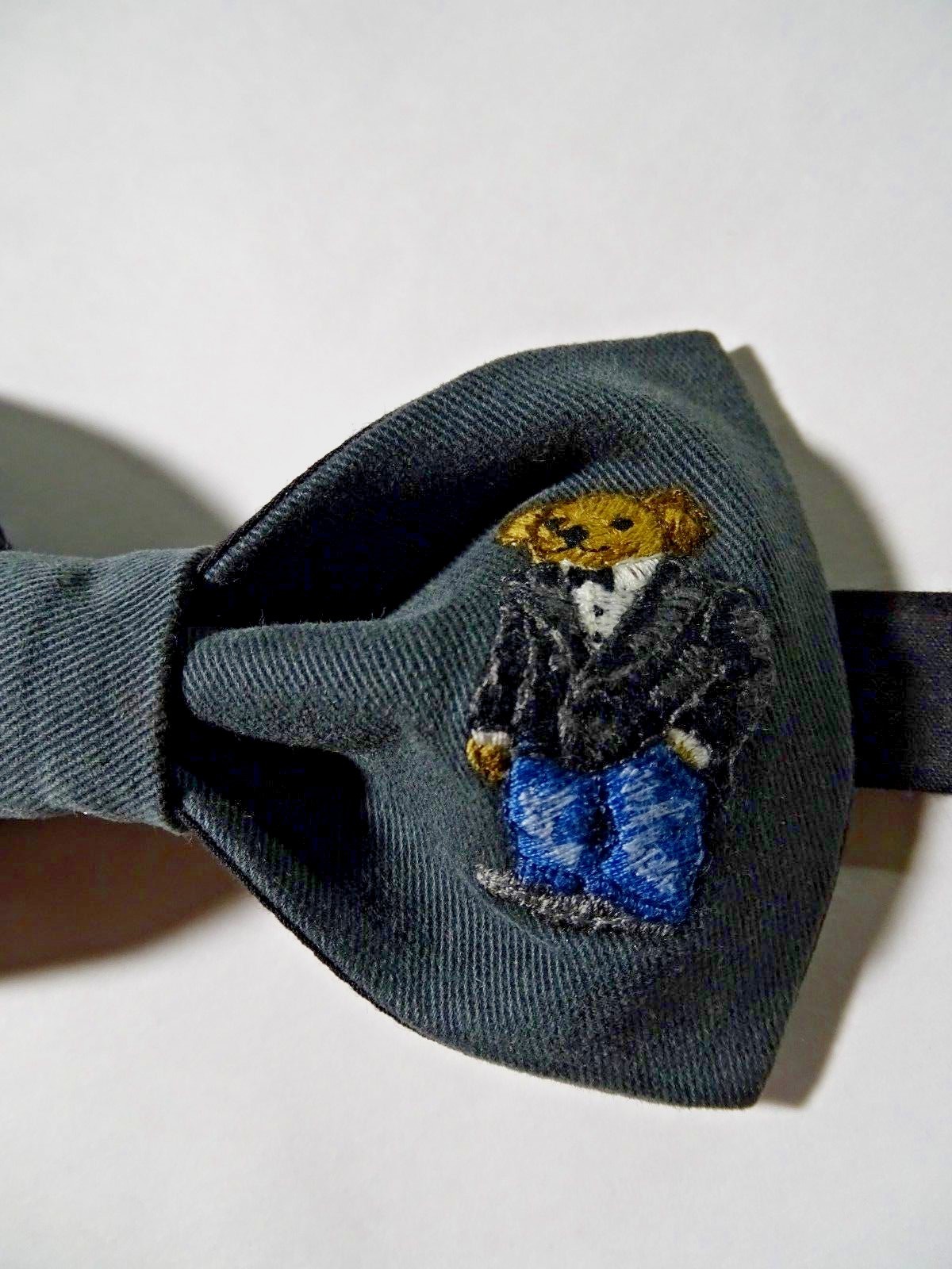 NEW Mens Preppy Bear Bow tie Custom Grey/Black Pre Tied Adjustable Wedding Tie