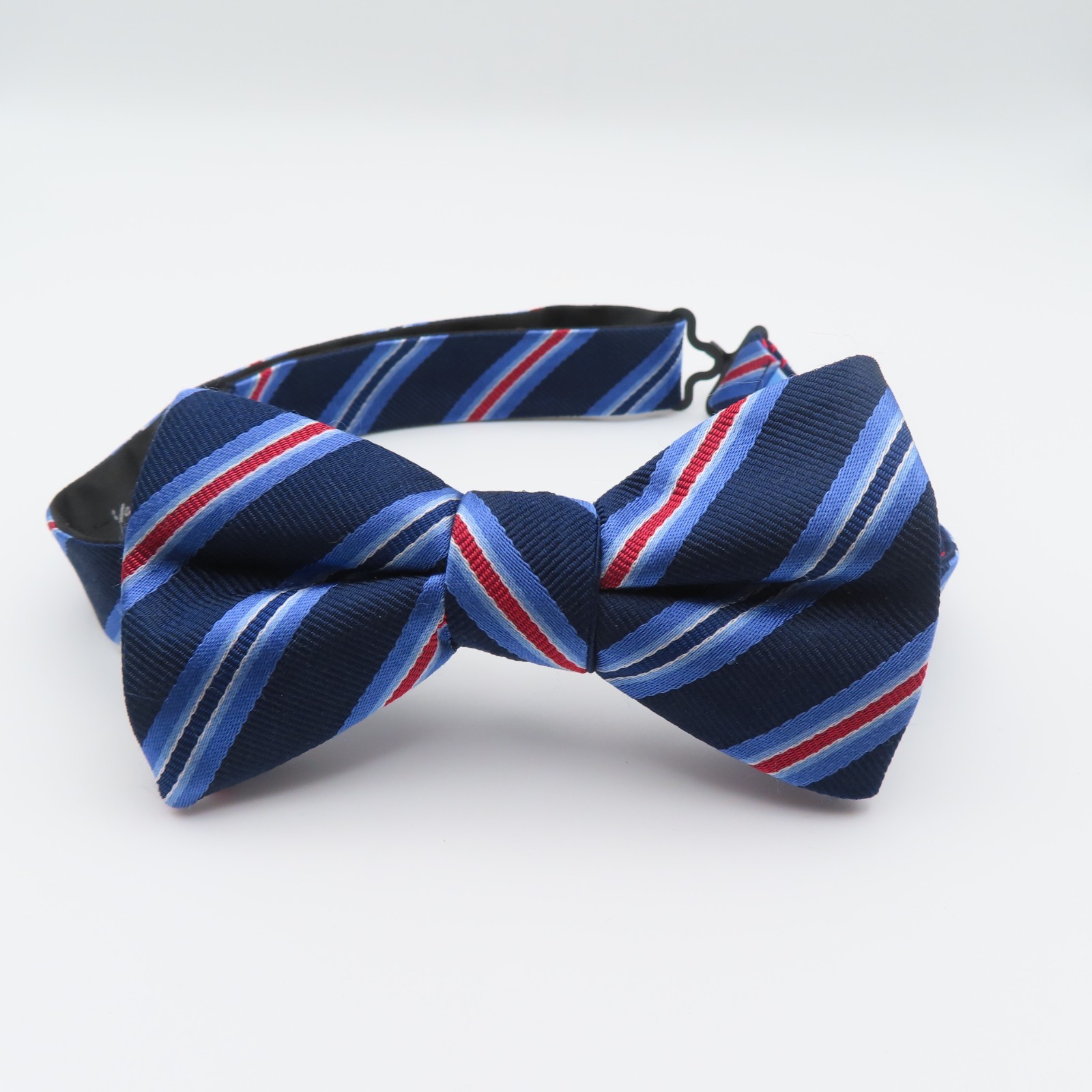 Penquin Bow Tie Silk Polyester Blue Red Striped 2.5″ Wide Pre Tied