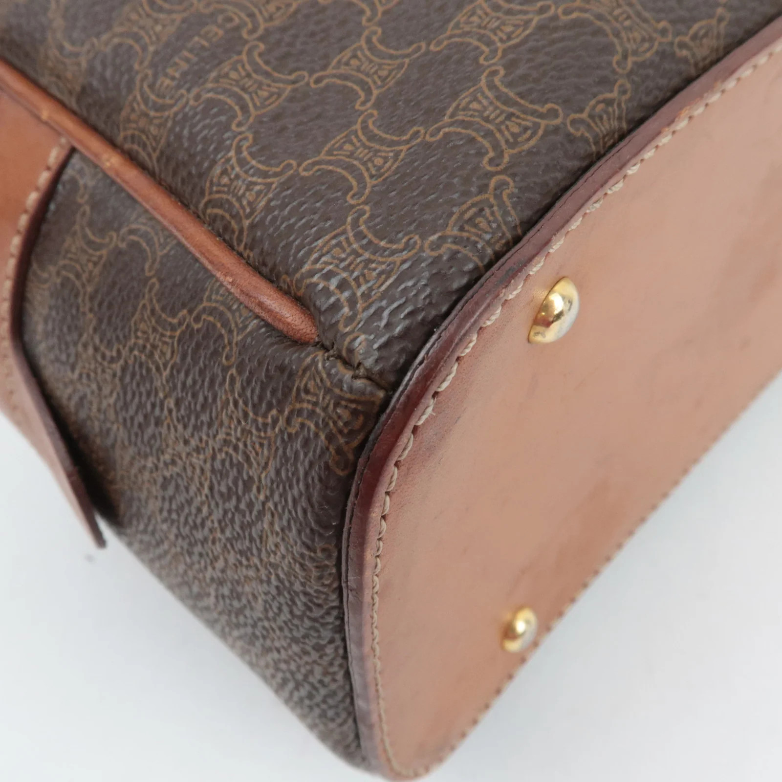 CELINE Macadam PVC Leather Handbag Brown Authentic