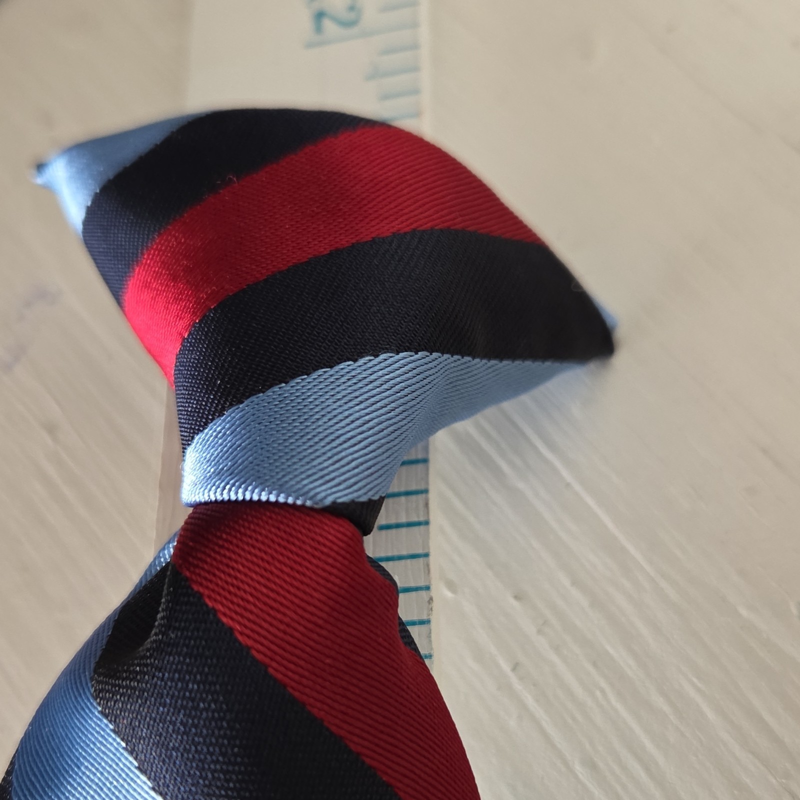 George Men’s Pretied Clip-On Tie Polyester Woven Blue/Red/Black Striped