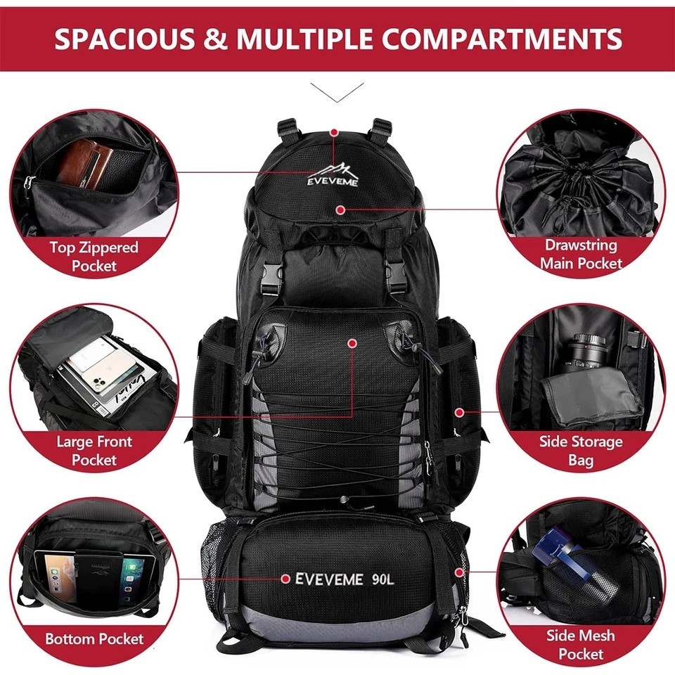 100L Large Tactical Military Backpack Waterproof Rucksack Hiking Laptop Backpack