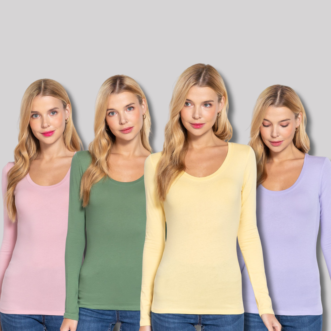 Women’s V Neck Long Sleeve T Shirt Basic Stretch Top US Sizes S-XL Plus 1X 2X