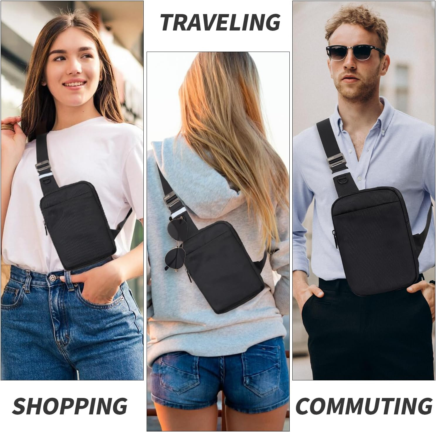 Small Sling Bag for Men and Women with RFID Pocket, Anti Theft Crossbody Chest B