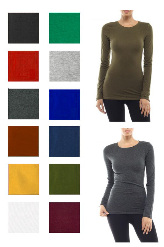 (Bozzolo) Long Sleeve Plain ROUND Neck T-shirts Cotton/Spandex Junior Size S M L