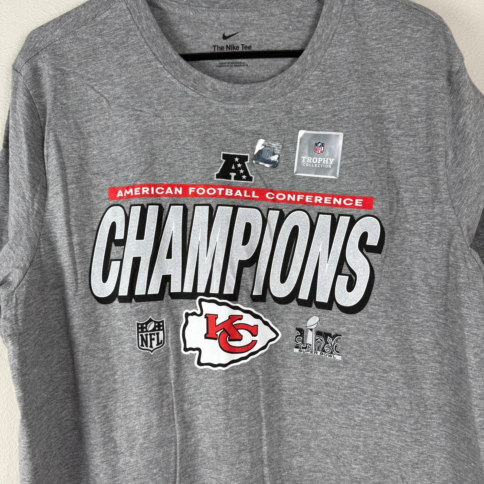 Nike T-Shirt Mens Large Gray AFC Champions Kansas City Chiefs Super Bowl Tee NWT