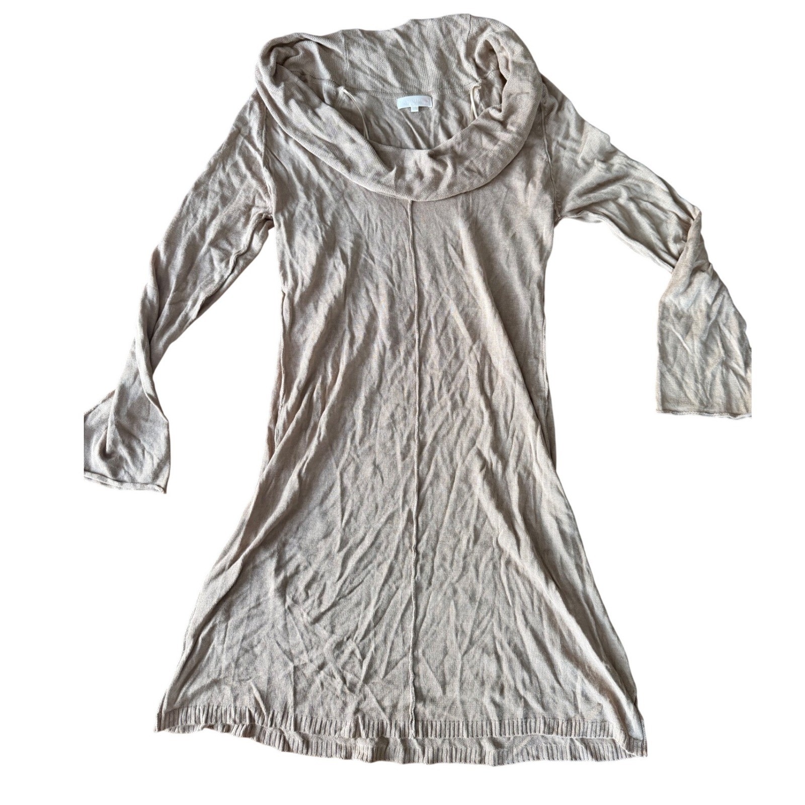 Lanvies Womens Taupe Cowl Neck Long Sleeve Viscose Knit Sweater Dress Tunic L