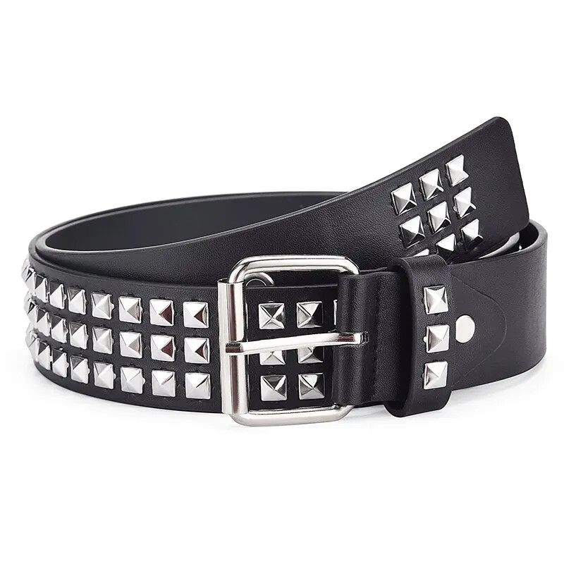 Studded Punk Rock Rivet Belt for Men & Women Pyramid Metal Silver Design USA