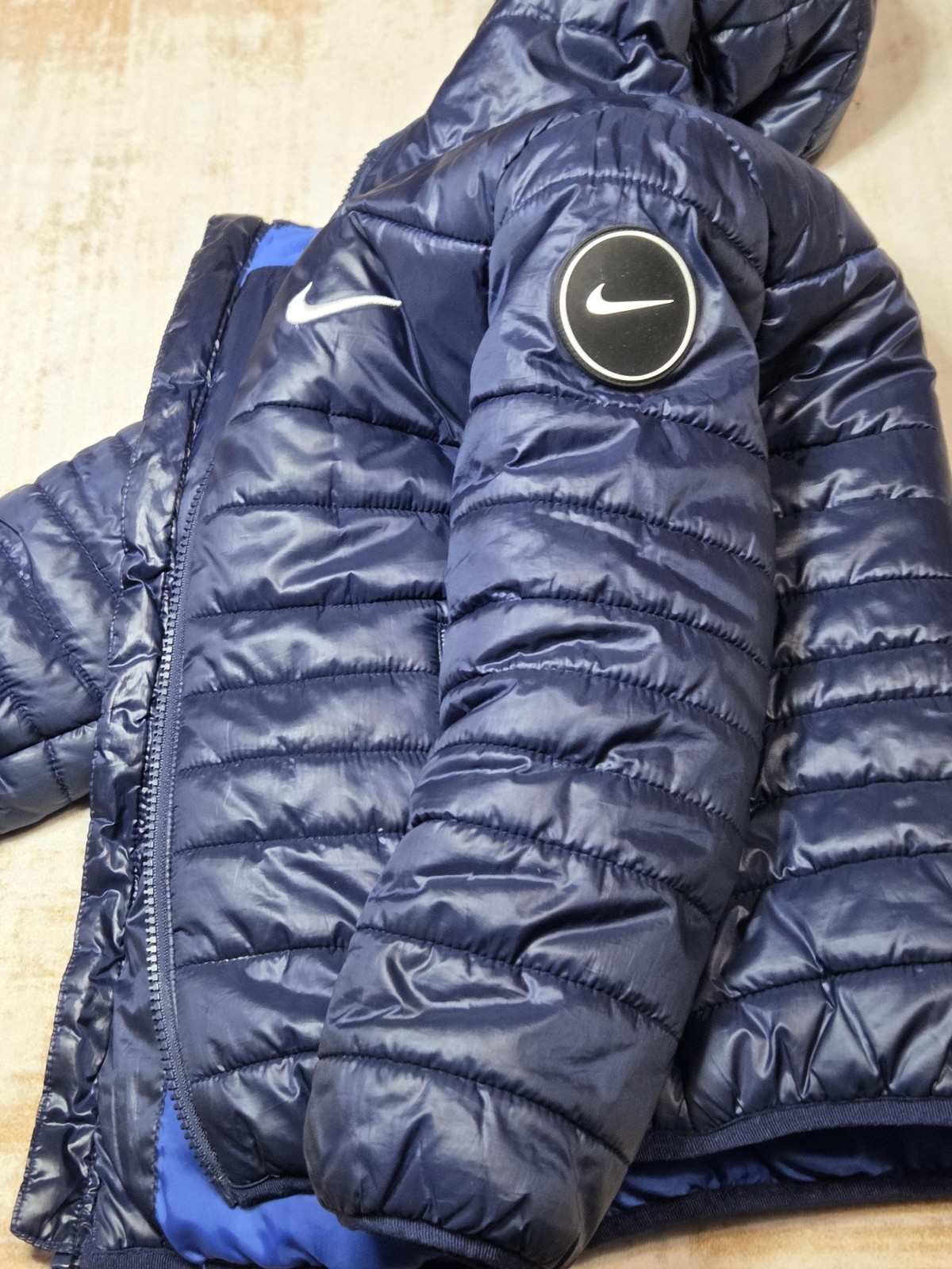 Nike Jacket Kids 6 Blue Hooded Puffer Fleece Lined Insulated Zip Pockets