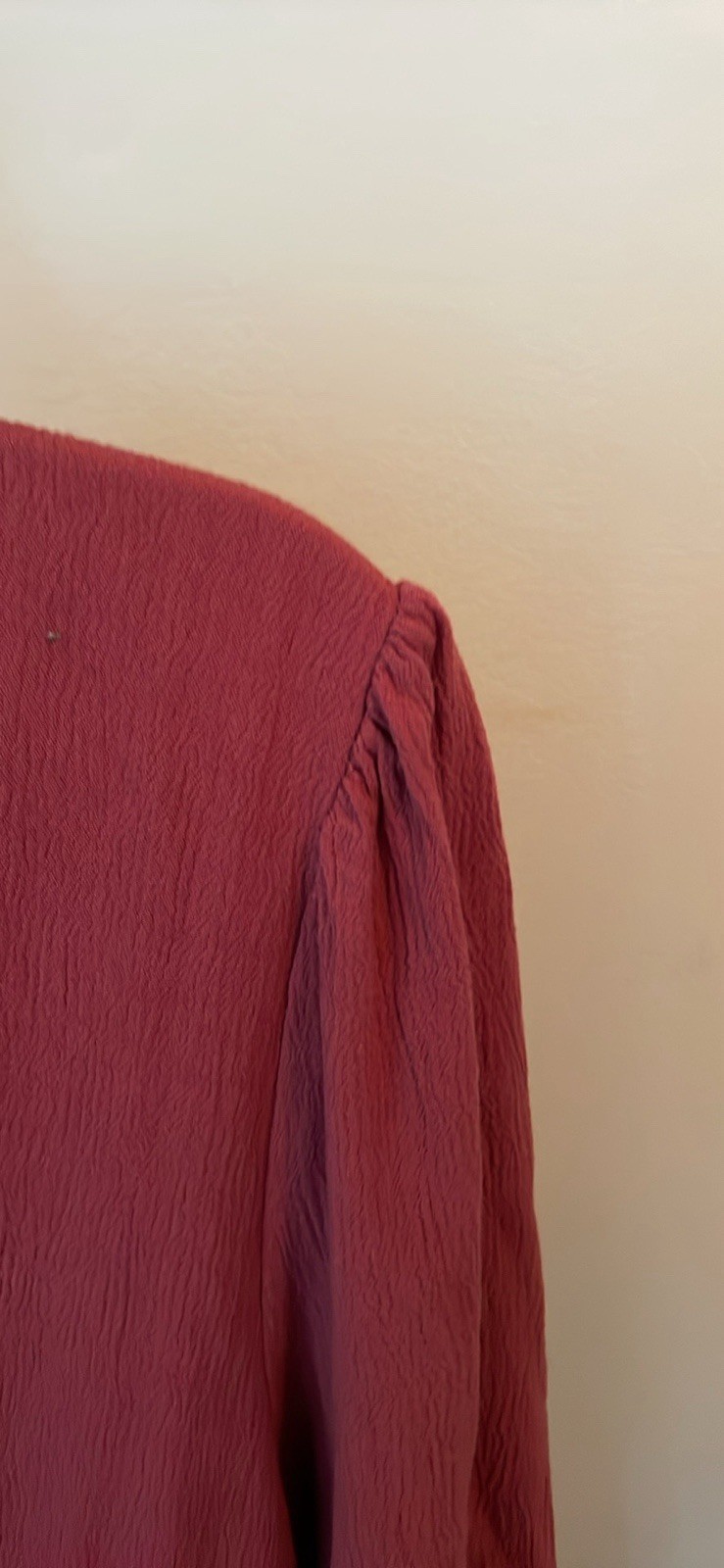 Altar’d State Women’s XL Burgundy Solid V-Neck Long Sleeve Ruffle Dress