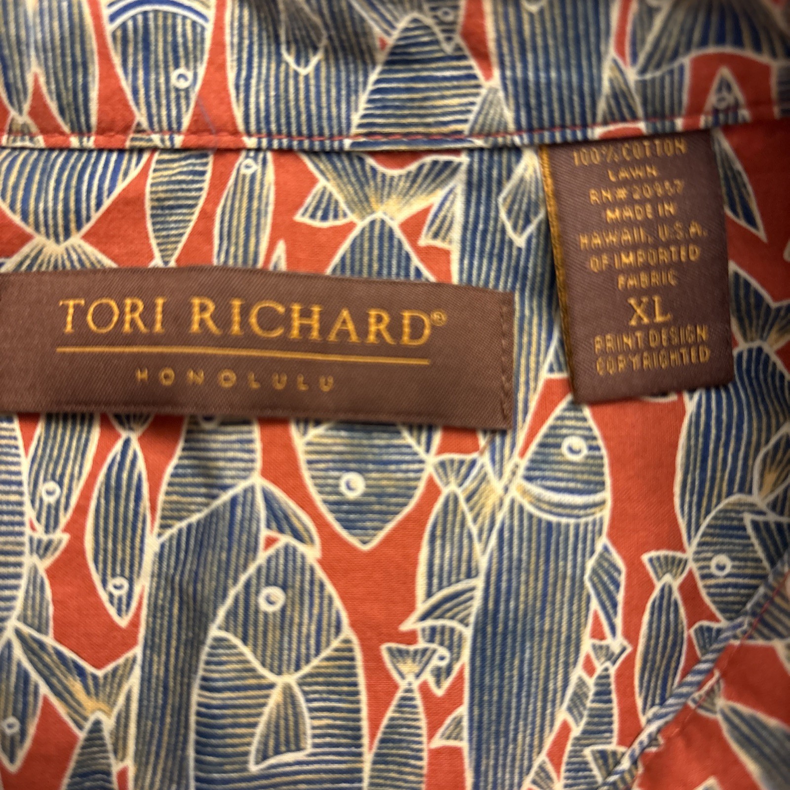 Tori Richard Honolulu Fish Hawaiian Shirt XL Resort Tropical Cotton SS Lightwt