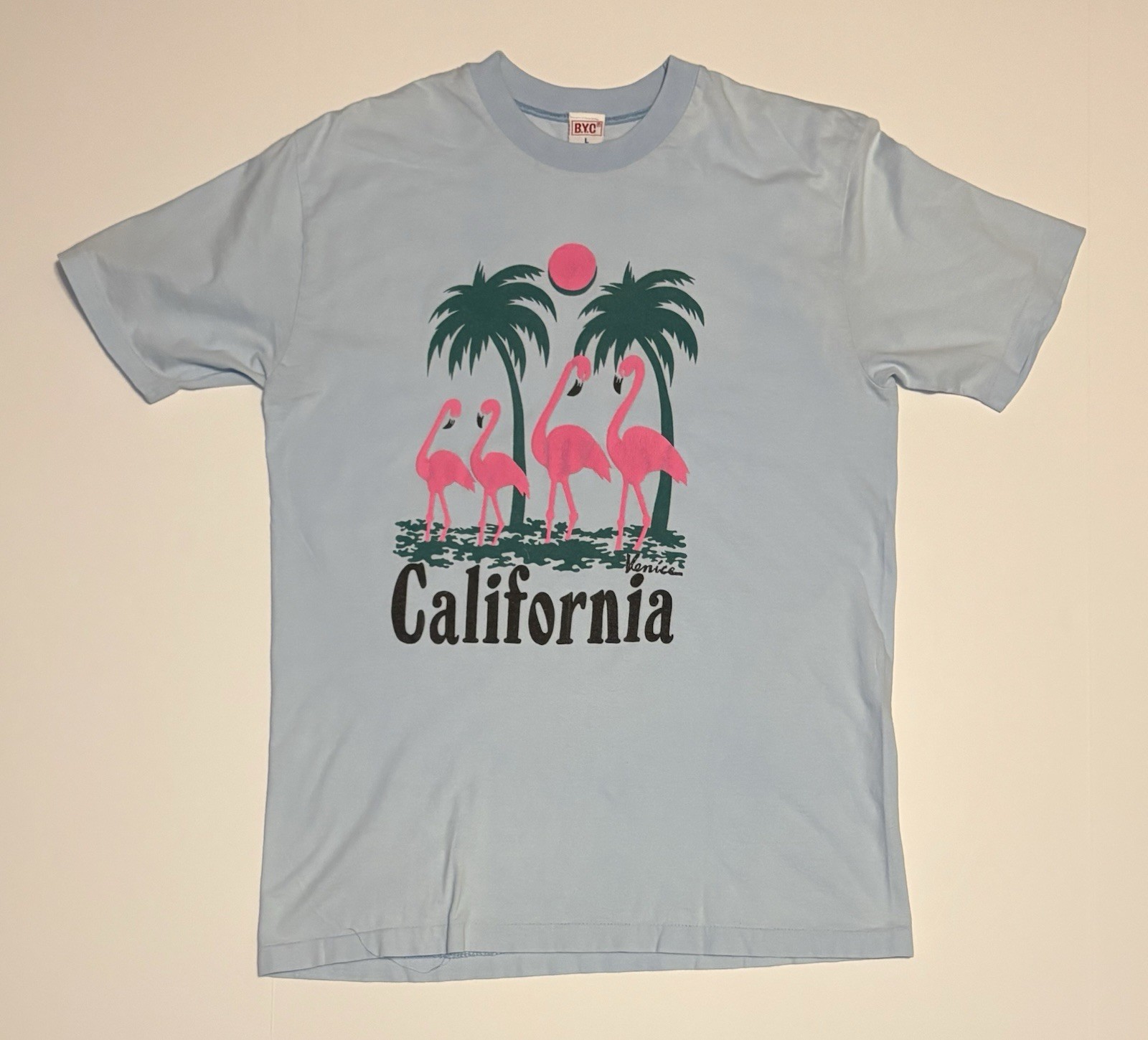 Vintage California Tourist T Shirt Single Stitch Flamingo Print Med/Large BYC