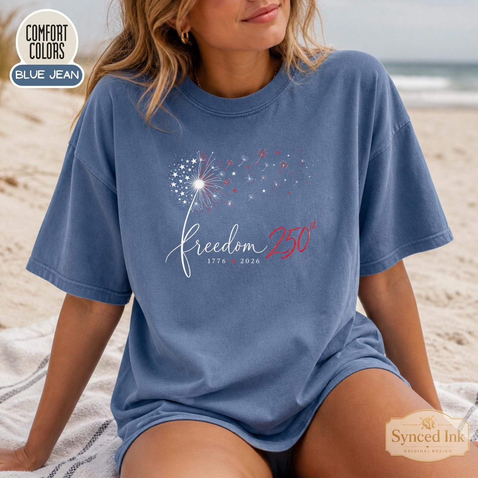 Freedom 250 America 1776 T-Shirt Patriotic Fireworks Independence Day Tee