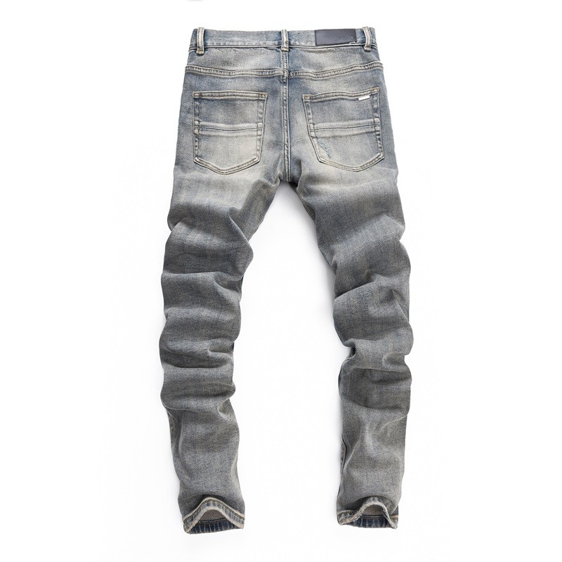 Men’s Ripped Elastic Slim fit Jeans, Retro Classic High Quality Gray Blue Pants