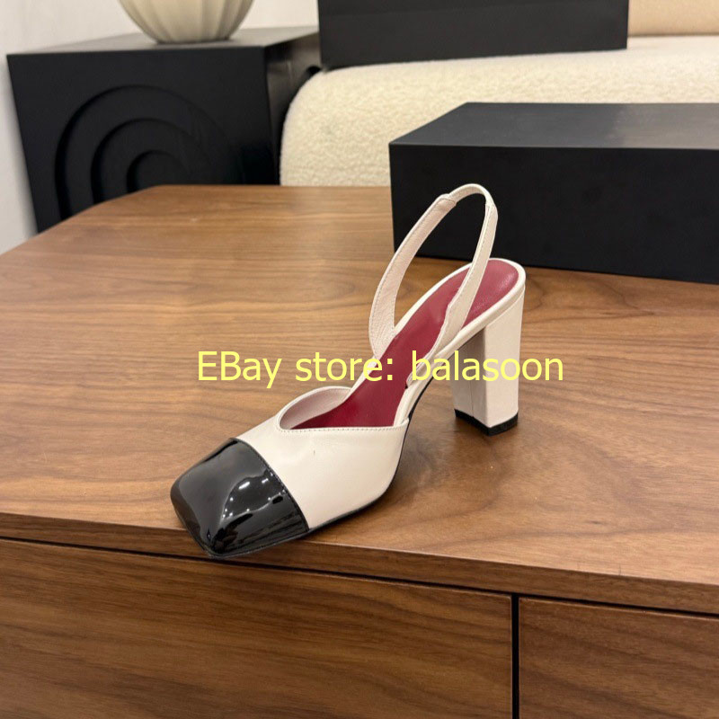 Retro Color Matching Square-Headed High-Heeled Sandals Baotou Thick-Heeled 35-41