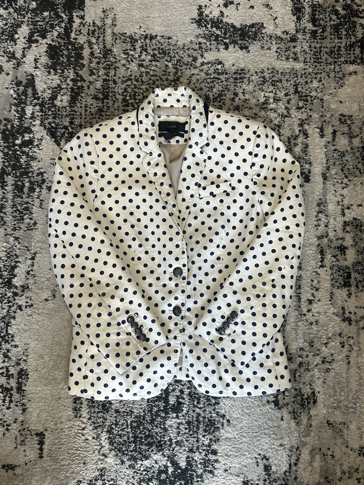 J.CREW Women’s White/Blue Polka Dot Notch Lapel Cotton Lined Blazer 2