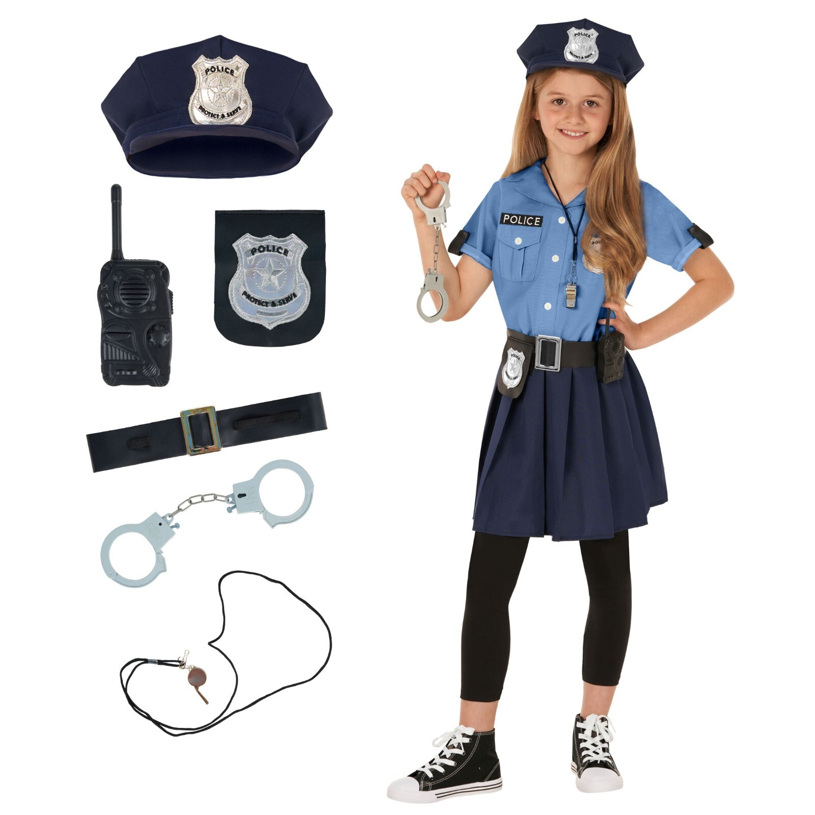 Blue Police Girl Costume Toys 3 – 12 yr Kids Officer Cop Uniform Dress Halloween