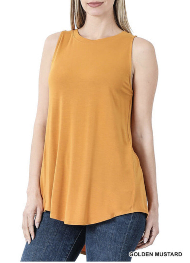 ZENANA 5536 Sleeveless Round Neck Tunic Tank top Hi-Lo Hem Sizes S M L XL