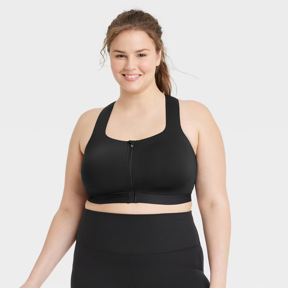 All In Motion Sports Bra Keyhole Women’s Sculpt High Support Zip-Front Bra