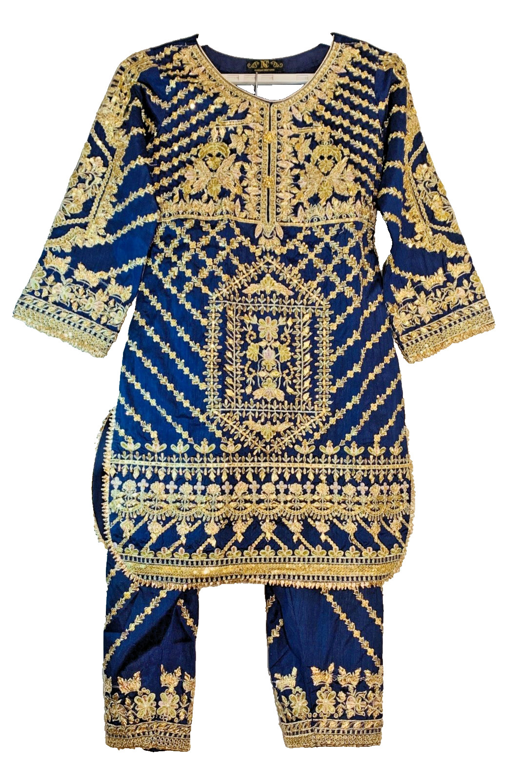 Nazila Couture size Small Embroidered Navy Blue Kurta & Salwar Set NWOT