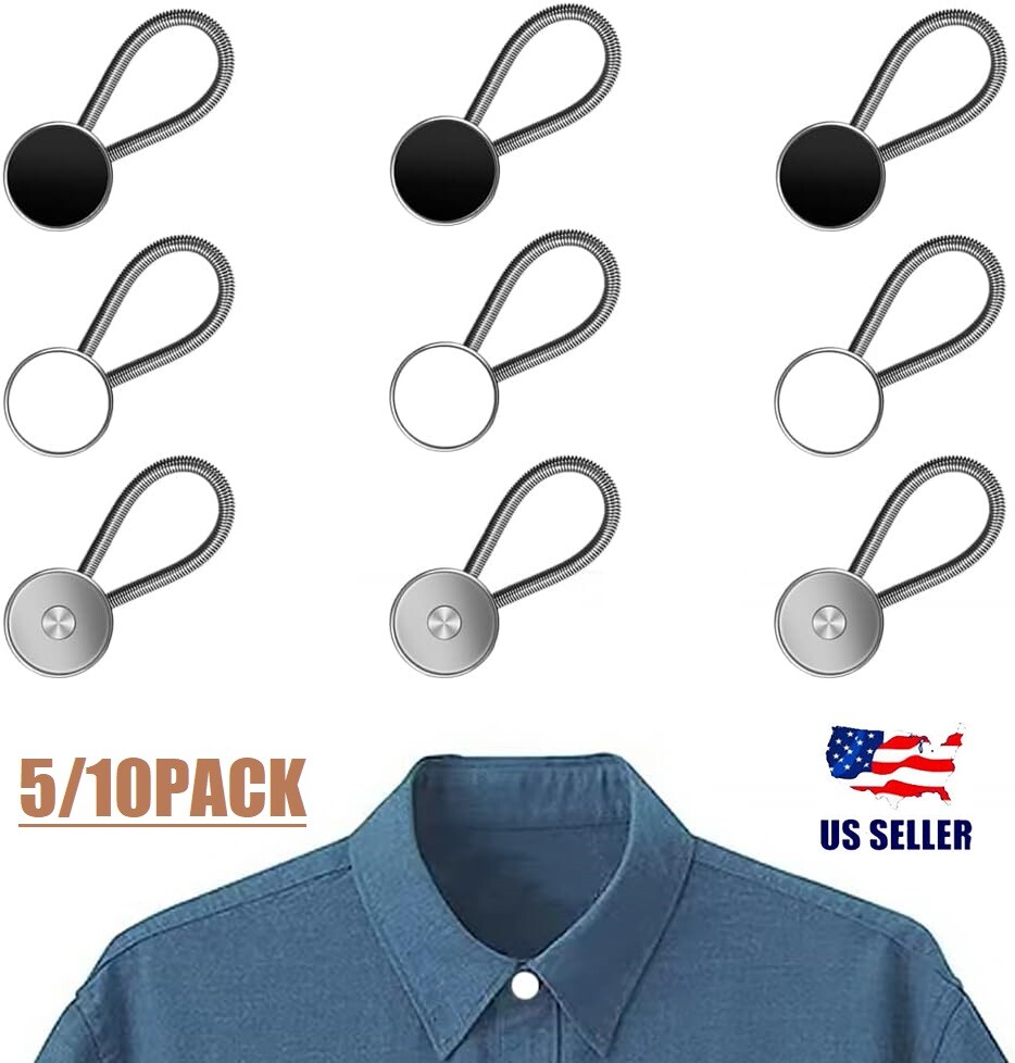 10Pcs Collar Extenders Elastic Button Extender Neck Extenders for Shirt Pant USA