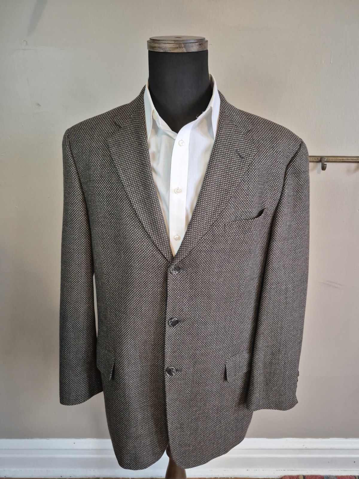 🇺🇸 Joseph Abboud Mens Wool Sports Coat 43L Brown Gray USA 3 Button