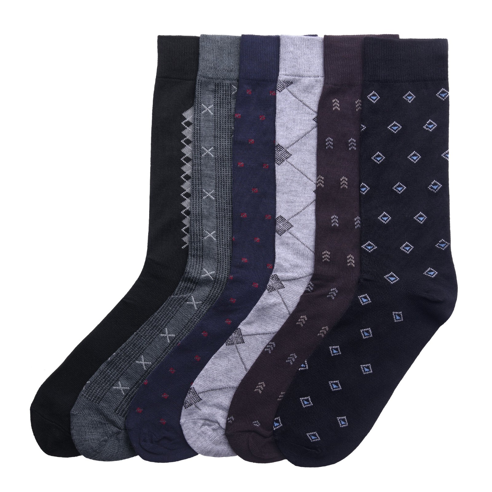 Men Dress Socks 6 or 12 Pairs Size 10-13 Crew Work Style Assorted Patterns Pack