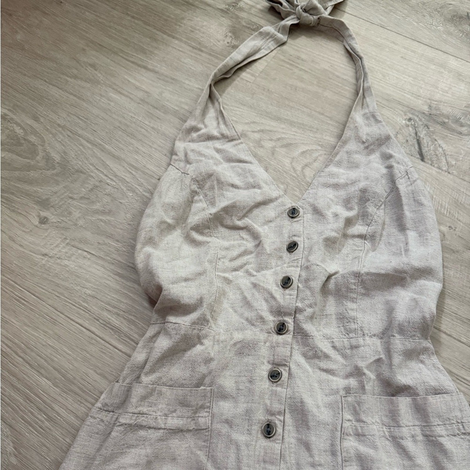 Urban Outfitters Linen Blend Halter Style Jumpsuit | Natural Oat | Small